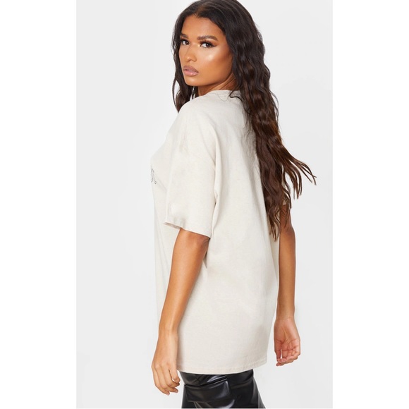PrettyLittleThing Tan Corruption Graphic Oversized Short Sleeve T Shirt Small - Picture 3 of 7